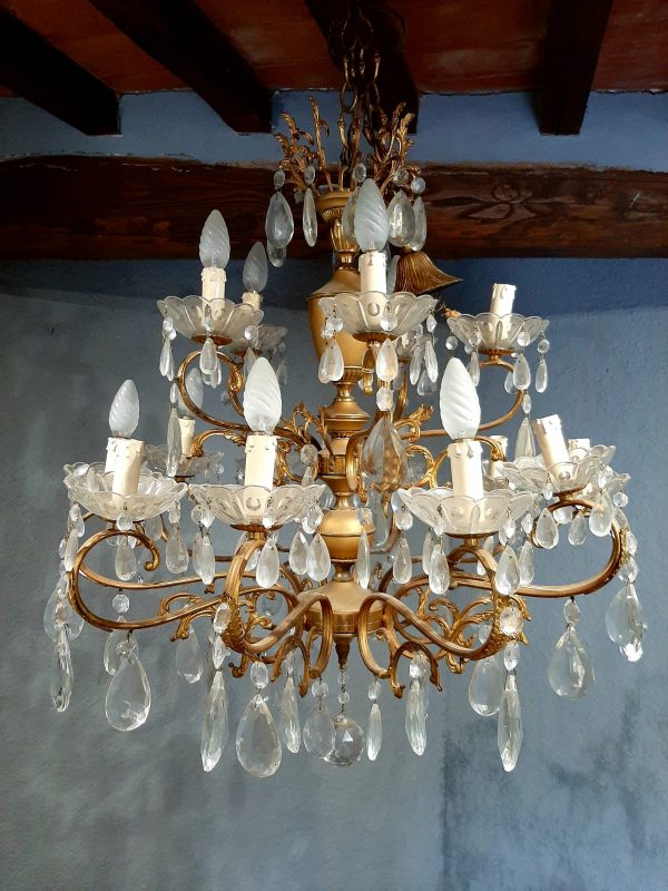 Lampadario ottone e cristalli - immagine 2