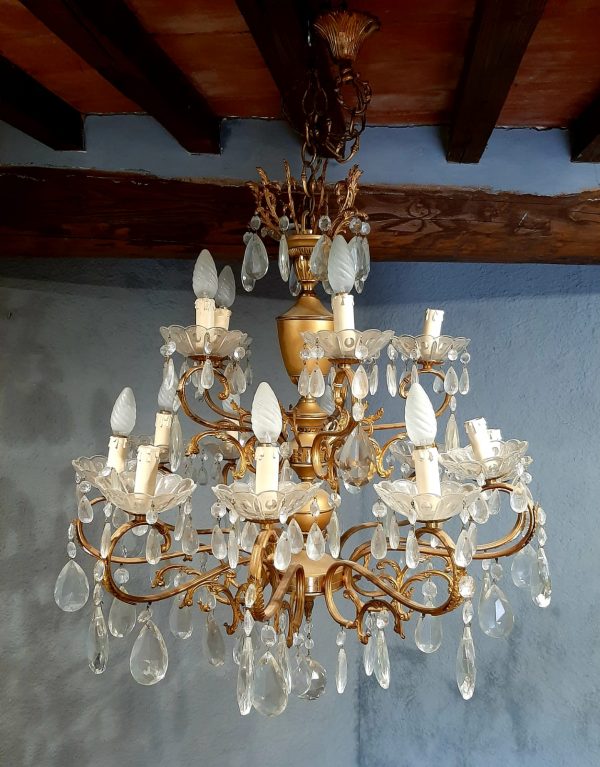 Lampadario ottone e cristalli