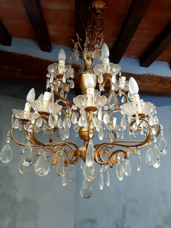 Lampadario ottone e cristalli - immagine 4